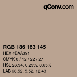 Color code: RGB 186 163 145 | qconv.com