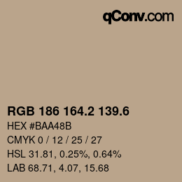 カラーコード: RGB 186 164.2 139.6 | qconv.com