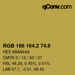 カラーコード: RGB 186 164.2 74.6 | qconv.com