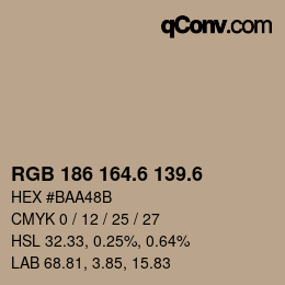 カラーコード: RGB 186 164.6 139.6 | qconv.com