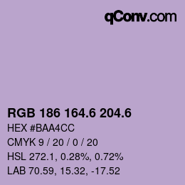 カラーコード: RGB 186 164.6 204.6 | qconv.com