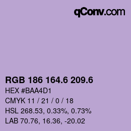 カラーコード: RGB 186 164.6 209.6 | qconv.com