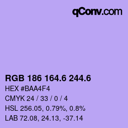 カラーコード: RGB 186 164.6 244.6 | qconv.com