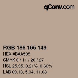 Color code: RGB 186 165 149 | qconv.com