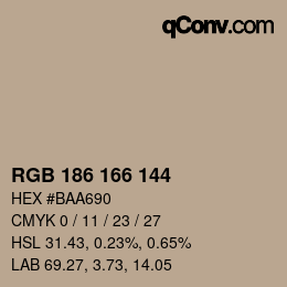 Color code: RGB 186 166 144 | qconv.com