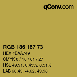 カラーコード: RGB 186 167 73 | qconv.com