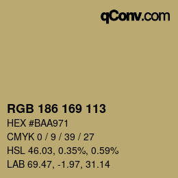 Color code: RGB 186 169 113 | qconv.com