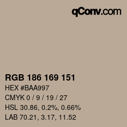 Color code: RGB 186 169 151 | qconv.com