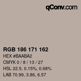 Color code: RGB 186 171 162 | qconv.com