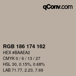 Color code: RGB 186 174 162 | qconv.com