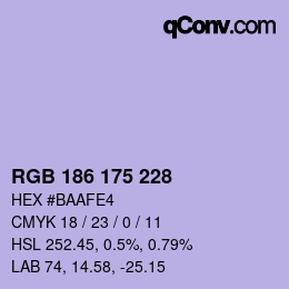 Color code: RGB 186 175 228 | qconv.com