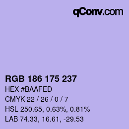 Color code: RGB 186 175 237 | qconv.com