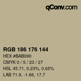 Color code: RGB 186 176 144 | qconv.com