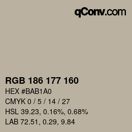 颜色代码: RGB 186 177 160 | qconv.com