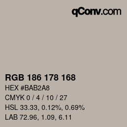 颜色代码: RGB 186 178 168 | qconv.com