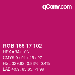 Color code: RGB 186 17 102 | qconv.com
