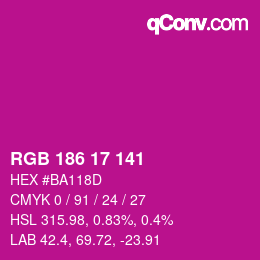Color code: RGB 186 17 141 | qconv.com
