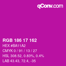 Color code: RGB 186 17 162 | qconv.com