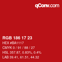 Color code: RGB 186 17 23 | qconv.com