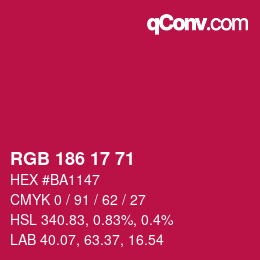 Color code: RGB 186 17 71 | qconv.com