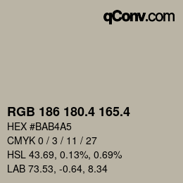カラーコード: RGB 186 180.4 165.4 | qconv.com