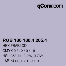 カラーコード: RGB 186 180.4 205.4 | qconv.com