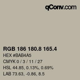 カラーコード: RGB 186 180.8 165.4 | qconv.com