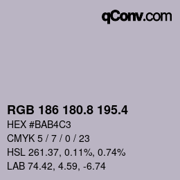 カラーコード: RGB 186 180.8 195.4 | qconv.com