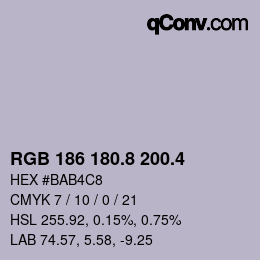カラーコード: RGB 186 180.8 200.4 | qconv.com