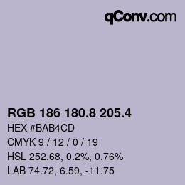 カラーコード: RGB 186 180.8 205.4 | qconv.com