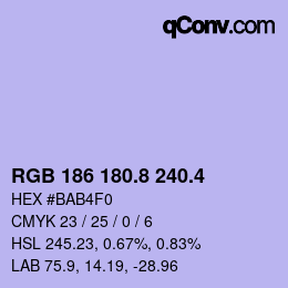 カラーコード: RGB 186 180.8 240.4 | qconv.com