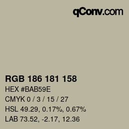 カラーコード: RGB 186 181 158 | qconv.com
