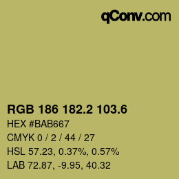 カラーコード: RGB 186 182.2 103.6 | qconv.com