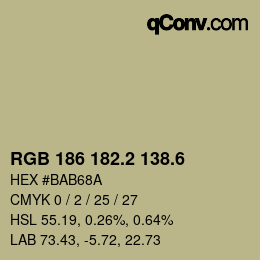 カラーコード: RGB 186 182.2 138.6 | qconv.com