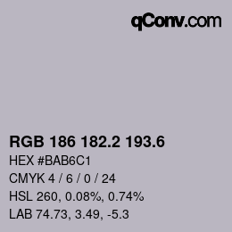 カラーコード: RGB 186 182.2 193.6 | qconv.com