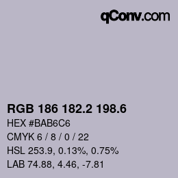 カラーコード: RGB 186 182.2 198.6 | qconv.com