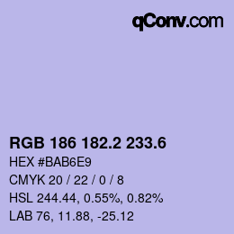カラーコード: RGB 186 182.2 233.6 | qconv.com