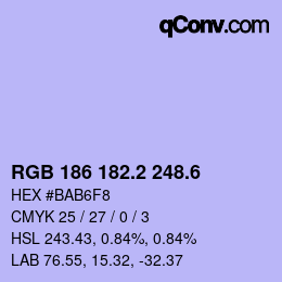 カラーコード: RGB 186 182.2 248.6 | qconv.com