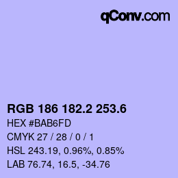 カラーコード: RGB 186 182.2 253.6 | qconv.com