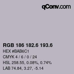 カラーコード: RGB 186 182.6 193.6 | qconv.com