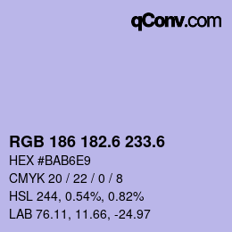 カラーコード: RGB 186 182.6 233.6 | qconv.com