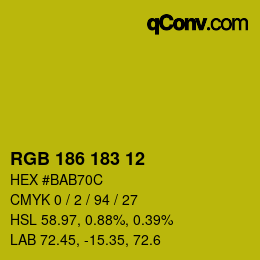 Color code: RGB 186 183 12 | qconv.com