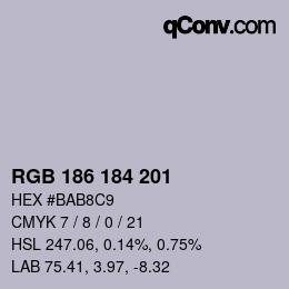 Color code: RGB 186 184 201 | qconv.com