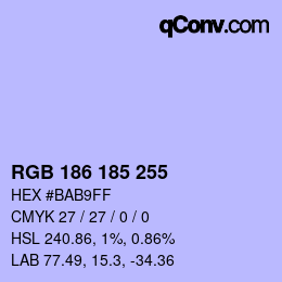 Color code: RGB 186 185 255 | qconv.com