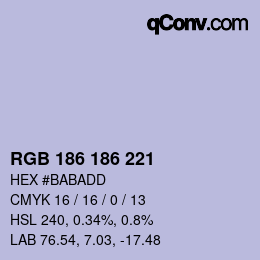 Color code: RGB 186 186 221 | qconv.com