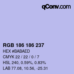 Color code: RGB 186 186 237 | qconv.com