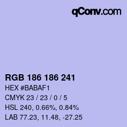 Color code: RGB 186 186 241 | qconv.com