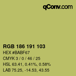Color code: RGB 186 191 103 | qconv.com