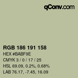 Color code: RGB 186 191 158 | qconv.com