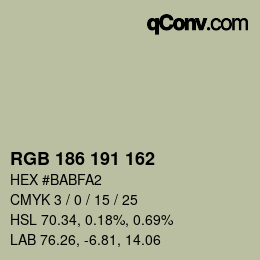 Color code: RGB 186 191 162 | qconv.com